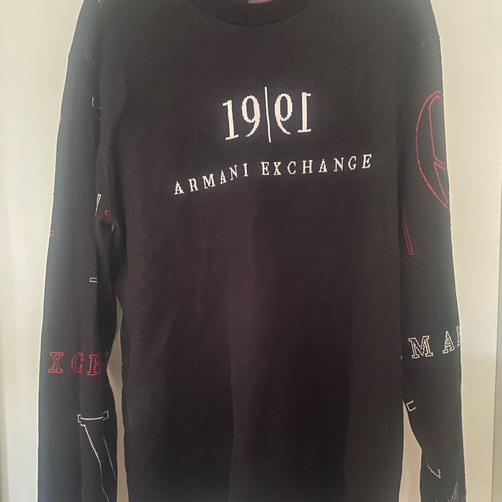 Armani Exhange sweater  black w/ red and white print design